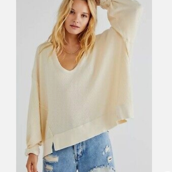 Nwt Free People Santa Clara Thermal Alabaster Size S Oversized - Picture 1 of 12